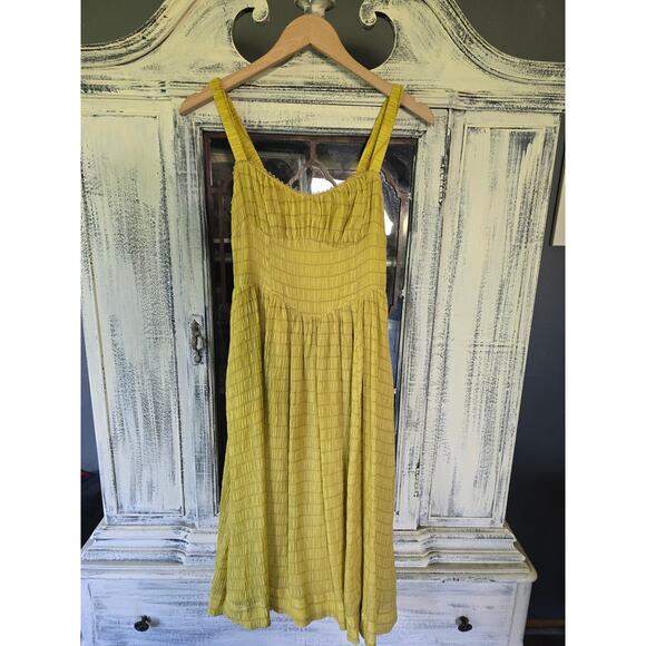 NWT Anthropologie Gold Yellow Smocked Midi Dress - XS Petite - Picture 4 of 7